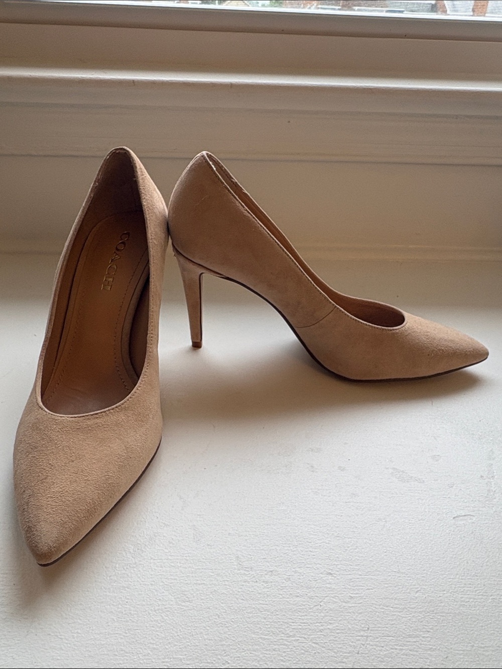 Coach Tan Suede Pointed-Toe Stiletto Pumps